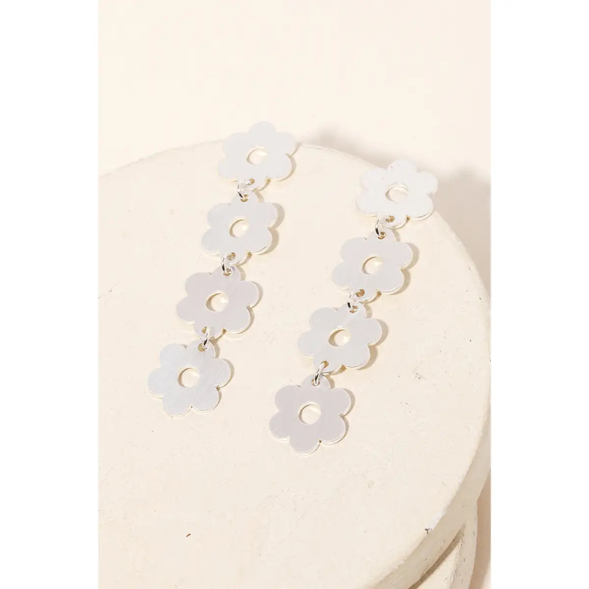 Layered Metallic Flower Drop Earrings