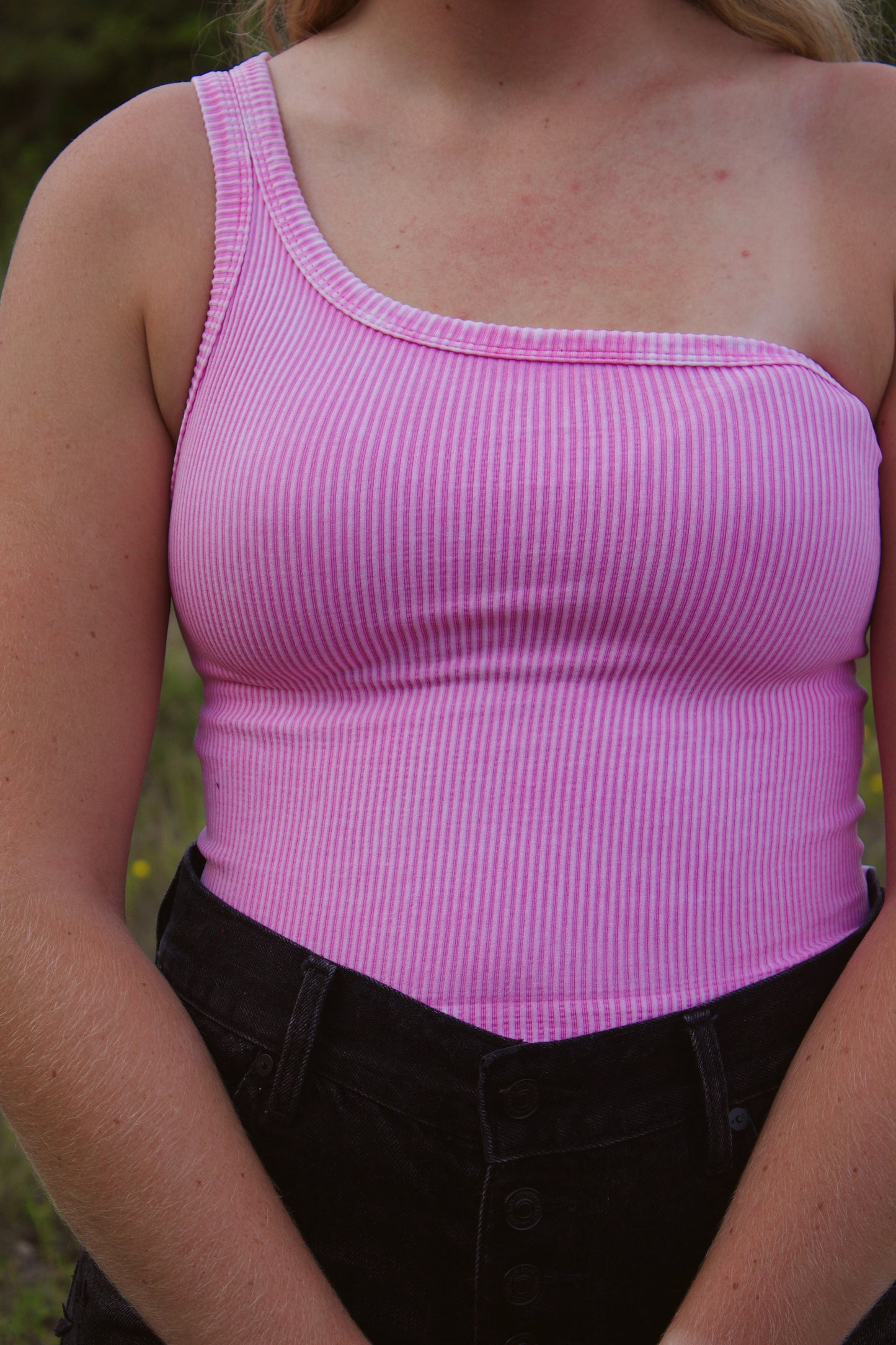 Vintage One Shoulder Crop Top – Azalea Pink